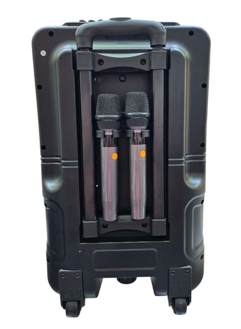 Raymos SA-1207 12-Inch Karaoke Speaker – Portable Super Bass | Dual Wireless Microphones | Bluetooth | USB & SD | FM Radio | Rechargeable Battery | Big Power Sound System - Image 4